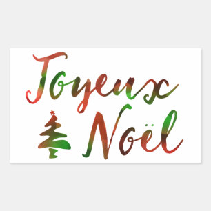 Joyeux Noel bokeh träd ljus Rektangulärt Klistermärke