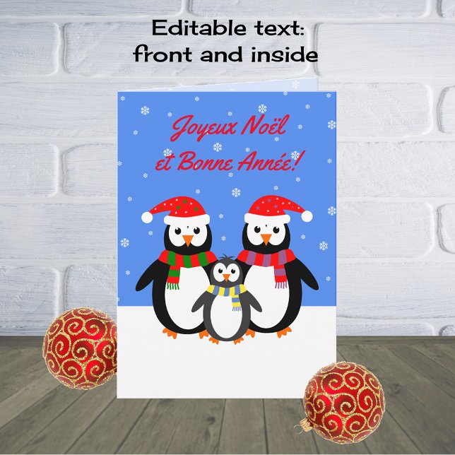 Joyeux Noel Bonne Annee penguins fransk språk Helgkort (Skapare uppladdad)