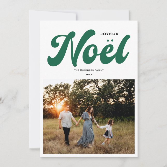 Joyeux Noel Bright-grönt för fotodesign Julkort (Framsida)
