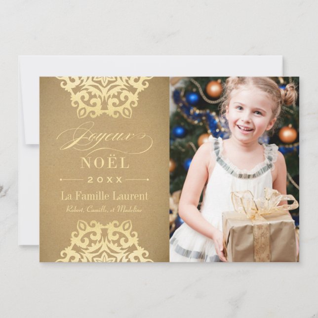 Joyeux Noël Carte-Photo | Papier Kraft et Or Julkort (Framsida)