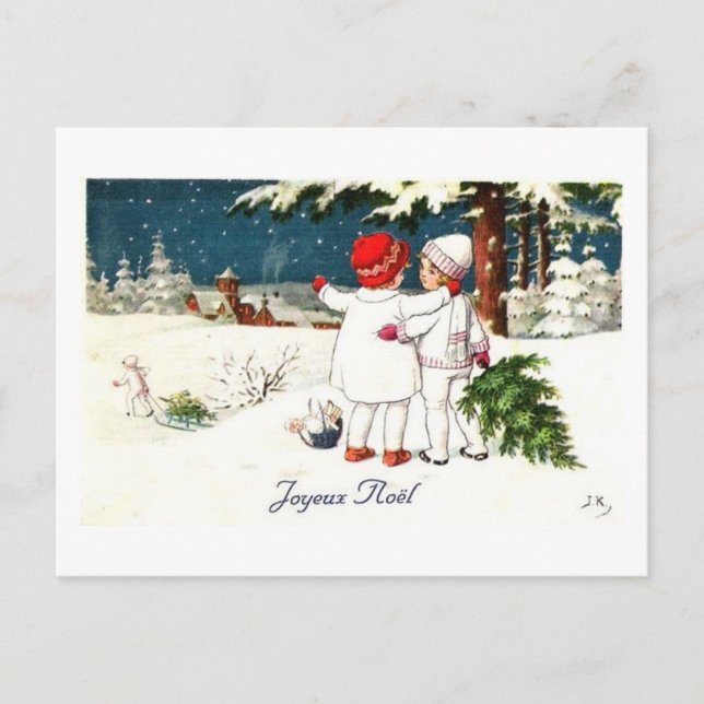Joyeux Noel Children Julafton Card Helg Vykort (Framsida)