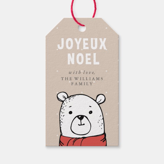 Joyeux Noel Cute Bear Helgdag Presentetikett (Framsidan)