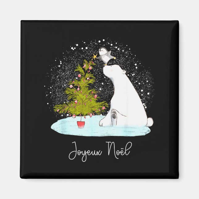 Joyeux Noël - Cute Lar Bear Penguin Christmas  Magnet (Framsidan)