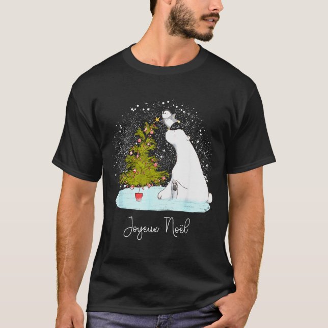 Joyeux Noël - Cute Lar Bear Penguin Christmas  T Shirt (Framsida)