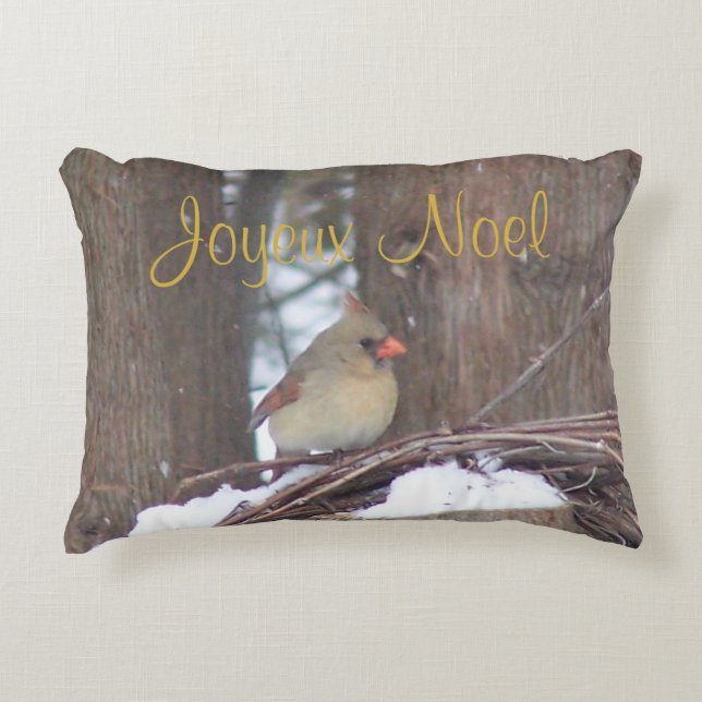 Joyeux Noel Designer Bird Pillow Prydnadskudde (Framsidan)