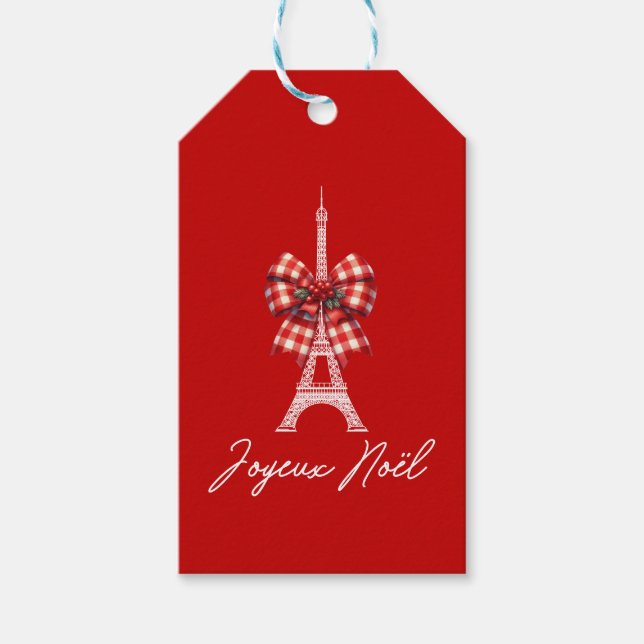 Joyeux Noël Eiffel Torn jul Bow Red & White Presentetikett (Framsidan)