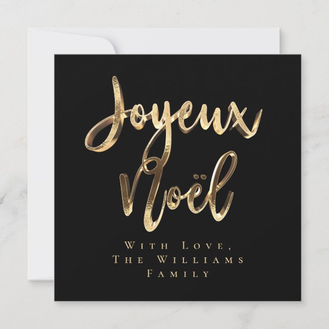 Joyeux Noël Elegant Black and Guld Script Chic Julkort (Framsida)