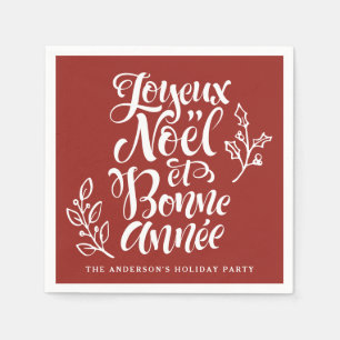 Joyeux Noël et Bonne Année Calligraphy Red Pappersservett