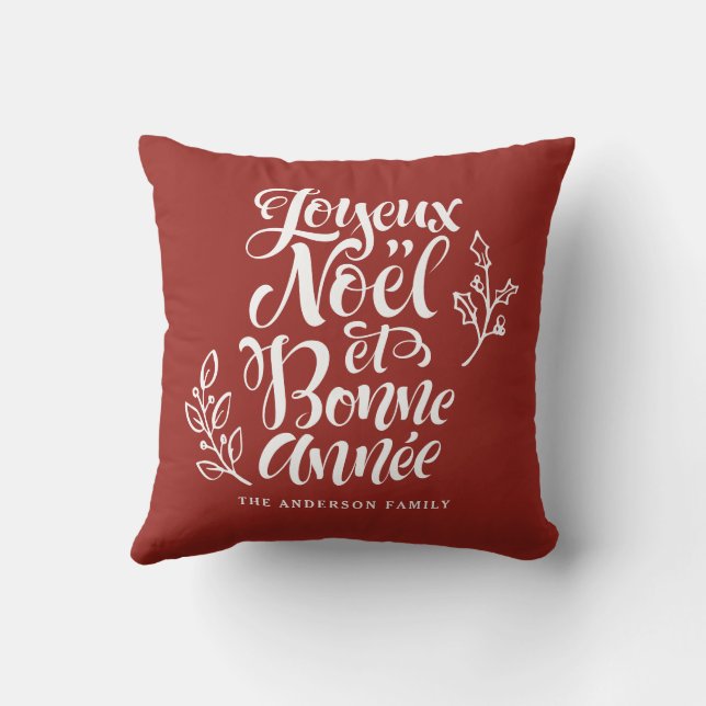 Joyeux Noël et Bonne Année Modern Script Red Kudde (Baksida)