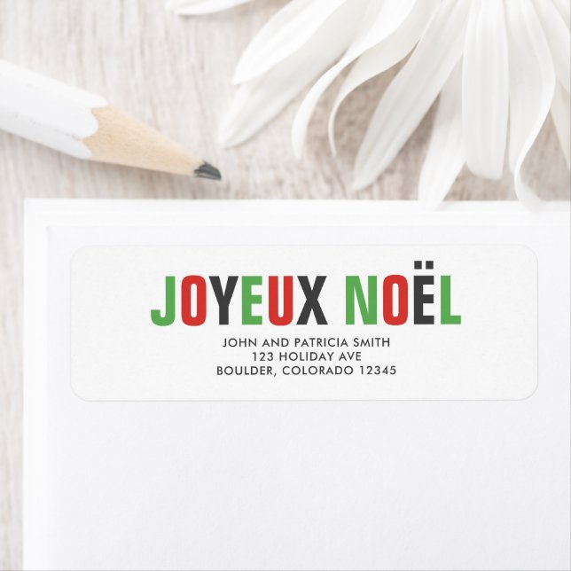 "Joyeux Noel" Färgstarkt fet Brev Returadress Etikett (Insitu)