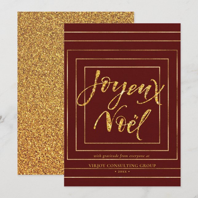 JOYEUX NOEL | Festive Guld Glitter Corporate Julkort (Fram/baksida)