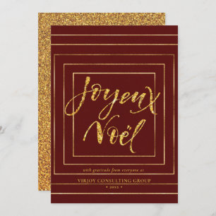 JOYEUX NOEL   Festive Guld Glitter Corporate Julkort