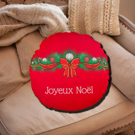 Joyeux Noël - festive red Rund Kudde