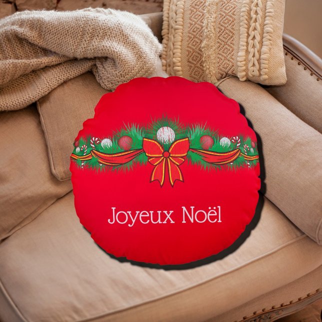 Joyeux Noël - festive red Rund Kudde (Skapare uppladdad)