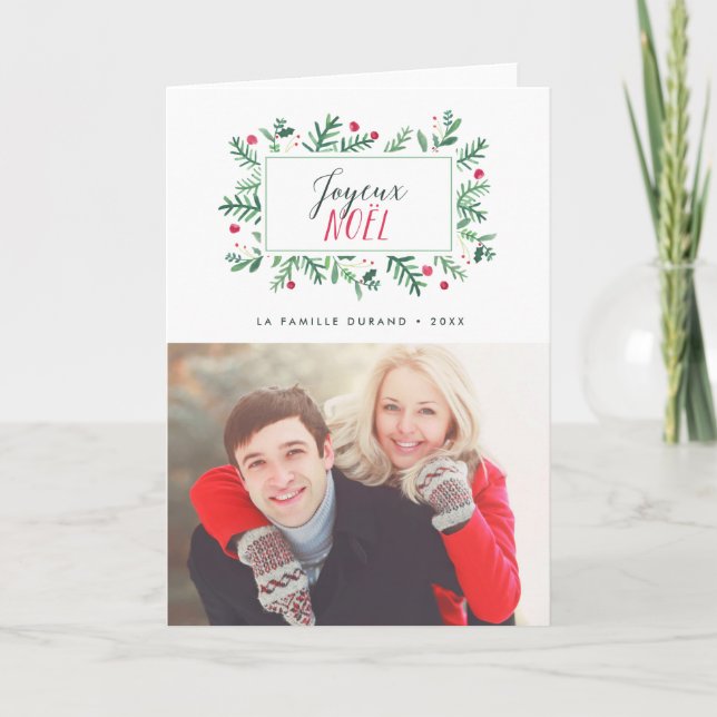 Joyeux Noël Feuillage Peint | Carte de Noël Helgkort (Framsida)
