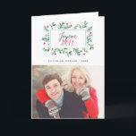 Joyeux Noël Feuillage Peint | Carte de Noël Helgkort<br><div class="desc">Carte de Noël moderne avec-foto. La carte a une couronne de fleurs peintes à l'aquarelle et ställe pour le texte et une foto.</div>