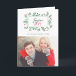 Joyeux Noël Feuillage Peint | Carte de Noël Helgkort<br><div class="desc">Carte de Noël moderne avec-foto. La carte a une couronne de fleurs peintes à l'aquarelle et ställe pour le texte et une foto.</div>