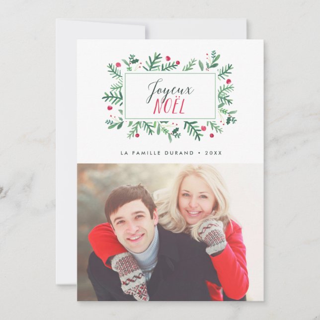 Joyeux Noël Feuillage Peint | Carte de Noël Julkort (Framsida)