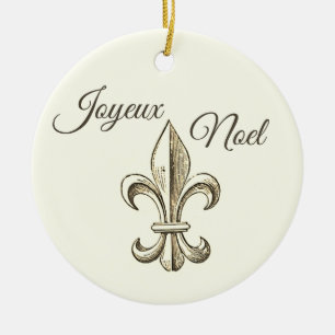 Joyeux Noel Fleur de lis julprydnad Julgransprydnad Keramik