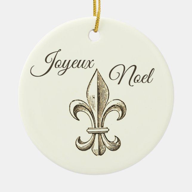 Joyeux Noel Fleur de lis julprydnad Julgransprydnad Keramik (Framsidan)