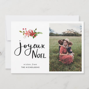 Joyeux Noel Foto för poinsettia-skript Julkort