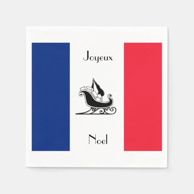 Joyeux Noel Fransk Flagga Jul Papper Napkins Pappersservett (Framsidan)