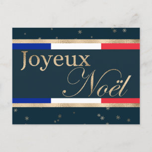 Joyeux Noël Fransk Flagga om blå jul Vykort