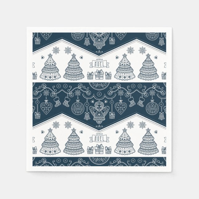 Joyeux Noel Fransk folk art blue white angel  Pappersservett (Framsidan)