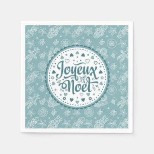 Joyeux Noel fransk God jul blue white art Pappersservett