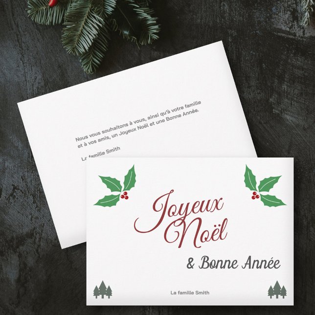 Joyeux Noël, Fransk God jul med Holly Julkort (Joyeux Noël, French Merry Christmas with Holly Holiday Card)