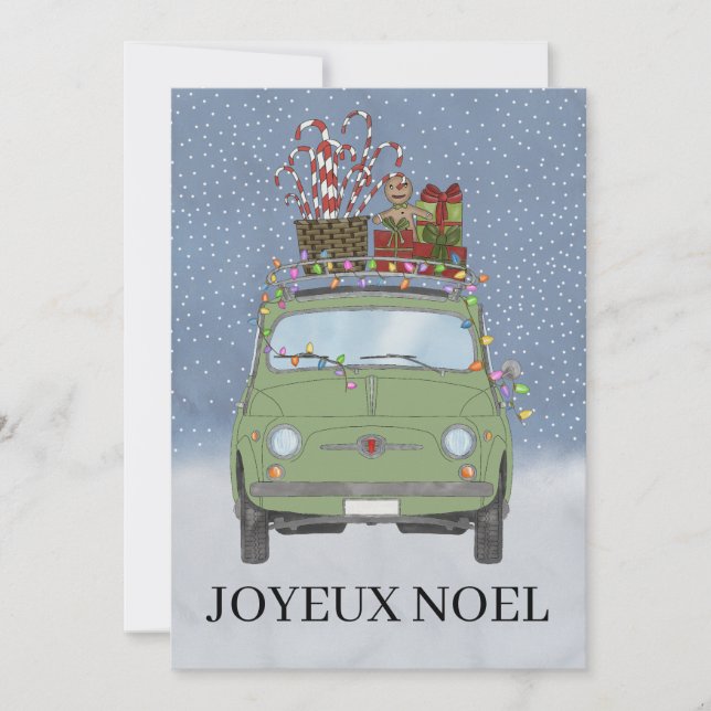 Joyeux noël Fransk Grönt Jul Fiat 500 Julkort (Framsida)
