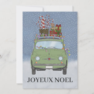 Joyeux noël Fransk Grönt Jul Fiat 500 Julkort