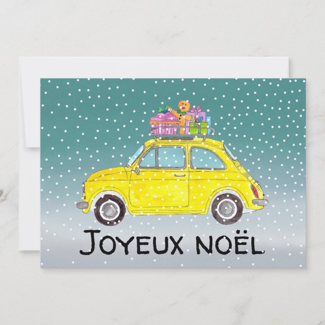 Joyeux noël Fransk Gult Jul Fiat 500 Julkort (Framsida)