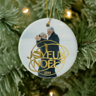 Joyeux Noel Fransk jul 2-fotofamilj Julgransprydnad Keramik