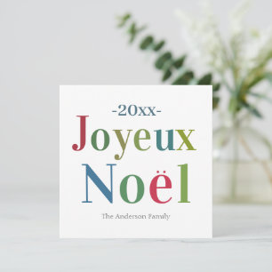 Joyeux Noel Fransk Jul - färgfull Anteckningskort
