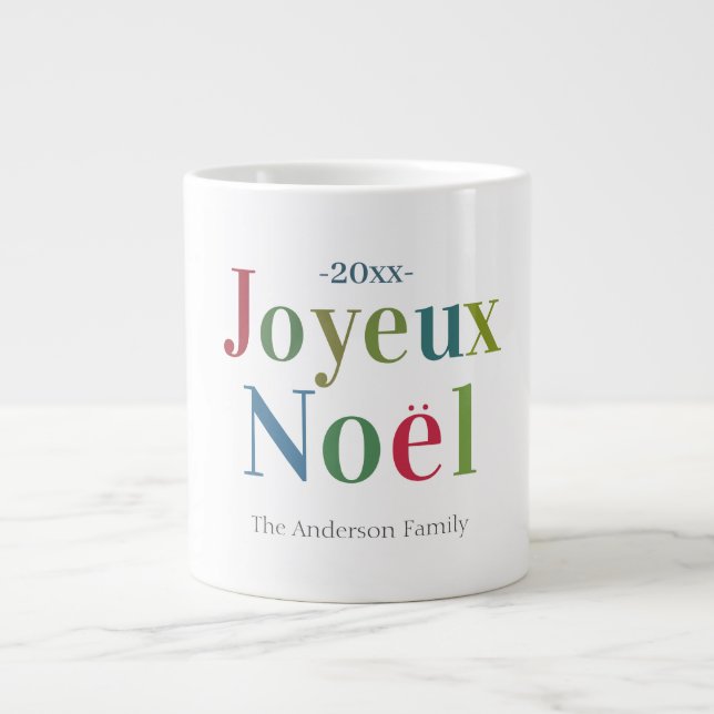 Joyeux Noel Fransk Jul - färgfull Jumbo Mugg (Framsidan)
