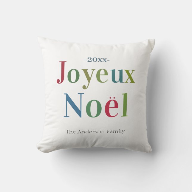 Joyeux Noel Fransk Jul - färgfull Kudde (Framsida)