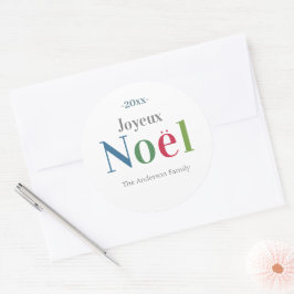 Joyeux Noel Fransk Jul - färgfull Runt Klistermärke