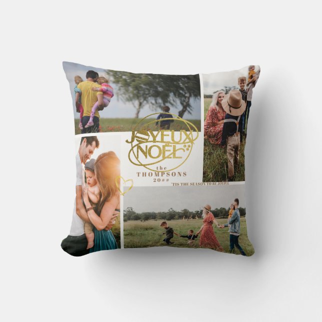 Joyeux Noel Fransk jul Fyra fotokollage Kudde (Framsida)