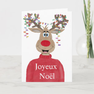 Joyeux Noël, Fransk Jul Ljus Reindeer Helgkort