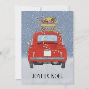 Joyeux Noël Fransk jul Red Fiat 500 Julkort