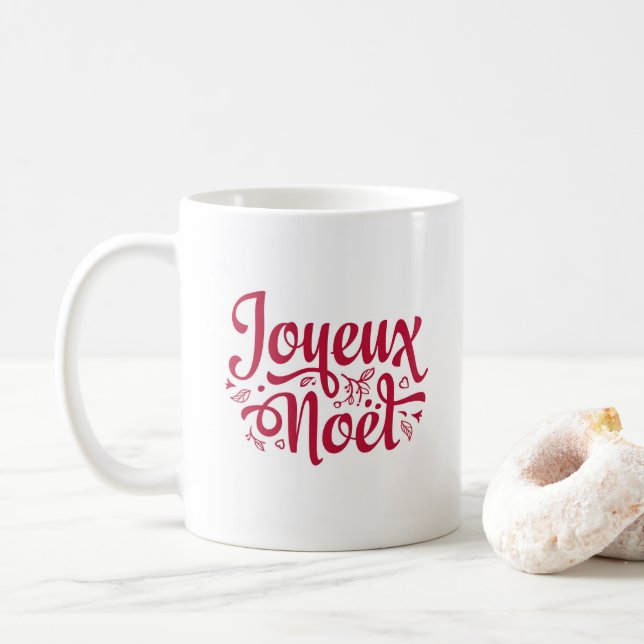 Joyeux Noel Fransk jul, vit hälsning Kaffemugg (Med munk)