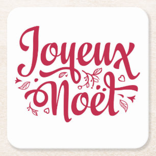 Joyeux Noel Fransk jul, vit hälsning Underlägg Papper Kvadrat