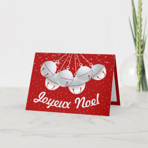 Joyeux Noel Fransk Kanadas julstjärnor Klockor Helgkort