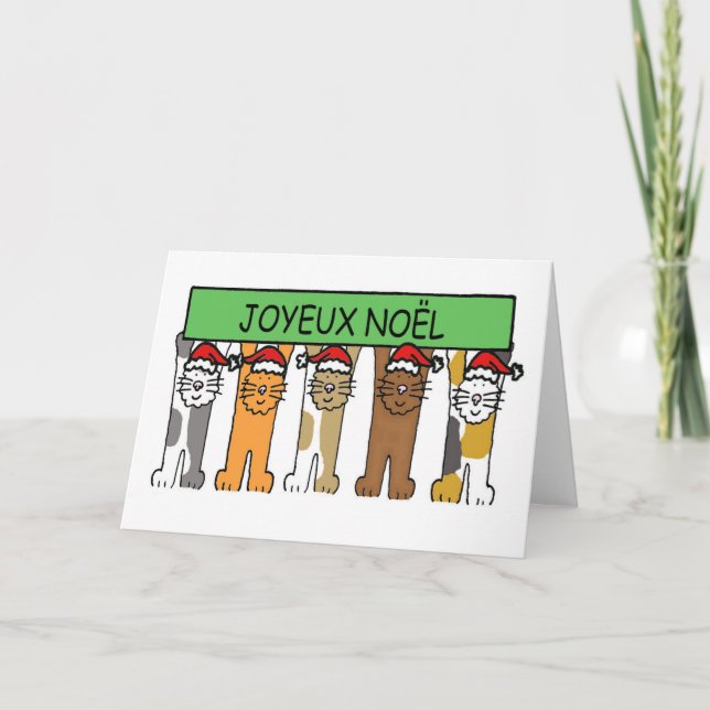 Joyeux Noel, Fransk Lycklig jul, Cute Cats. Helgkort (Framsida)