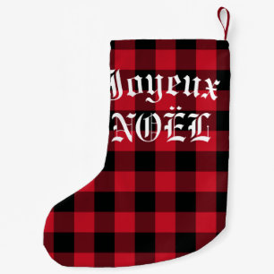 Joyeux Noel Fransk Red Buffalo Check Liten Julstrumpa