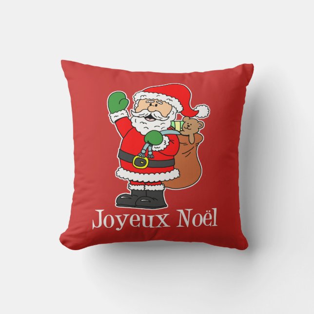 Joyeux Noel Fransk Santa Santa Santa Kudde (Framsida)