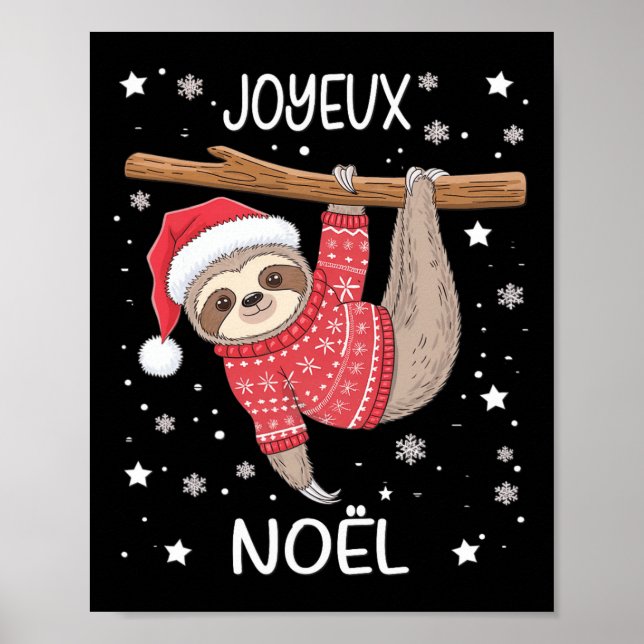 Joyeux Noël Fransk Sloth Hanging God jul Poster (Framsidan)