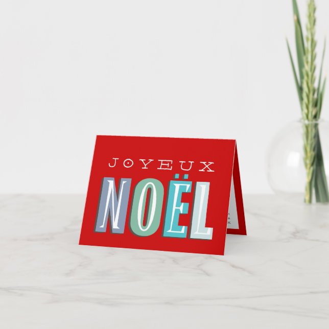 Joyeux Noel funky blue red chic christmas helgdag Helgkort (Framsida)