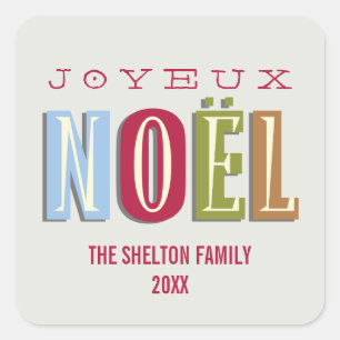Joyeux Noel funky Red grönt chic christmas helgdag Fyrkantigt Klistermärke